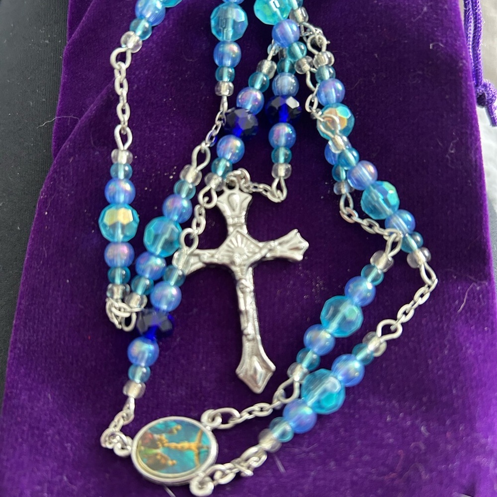 4/$50 Rosary Elegant Blue and Silver Beaded Necklace